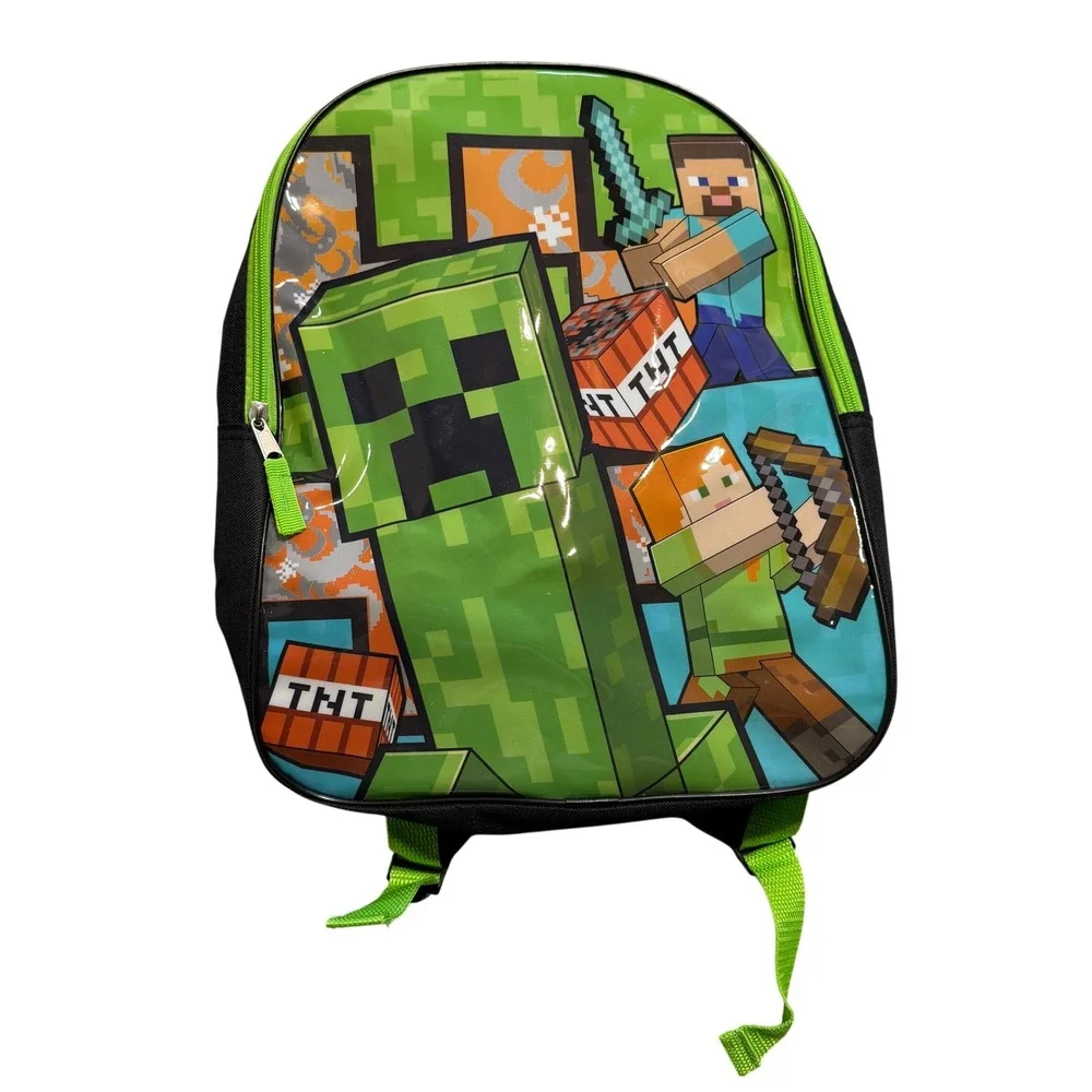 Minecraft Kids Backpack Green Creeper Steve Alex TNT School Bag Back to School